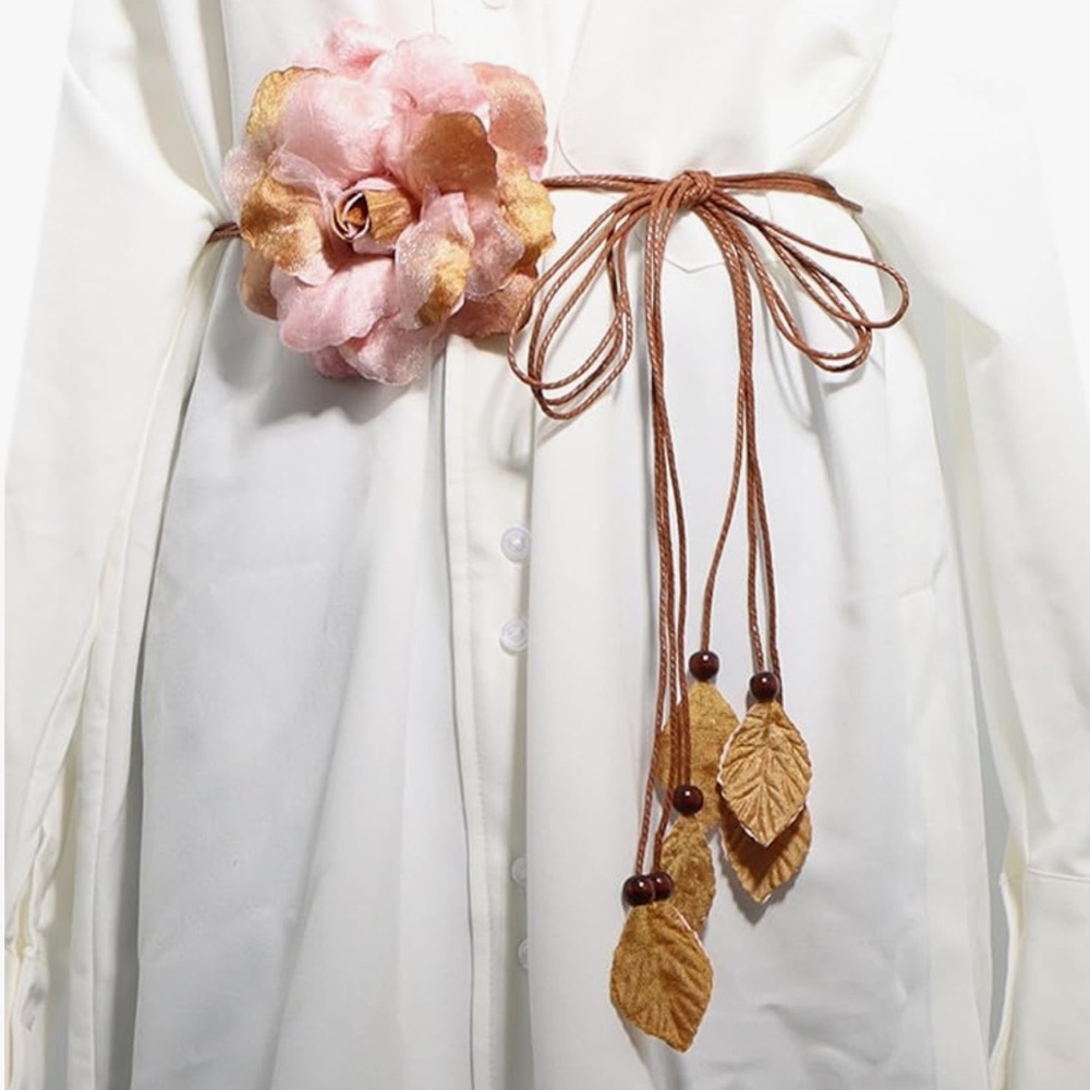 Floral Belt with Pink Flower and Brown Leaves
